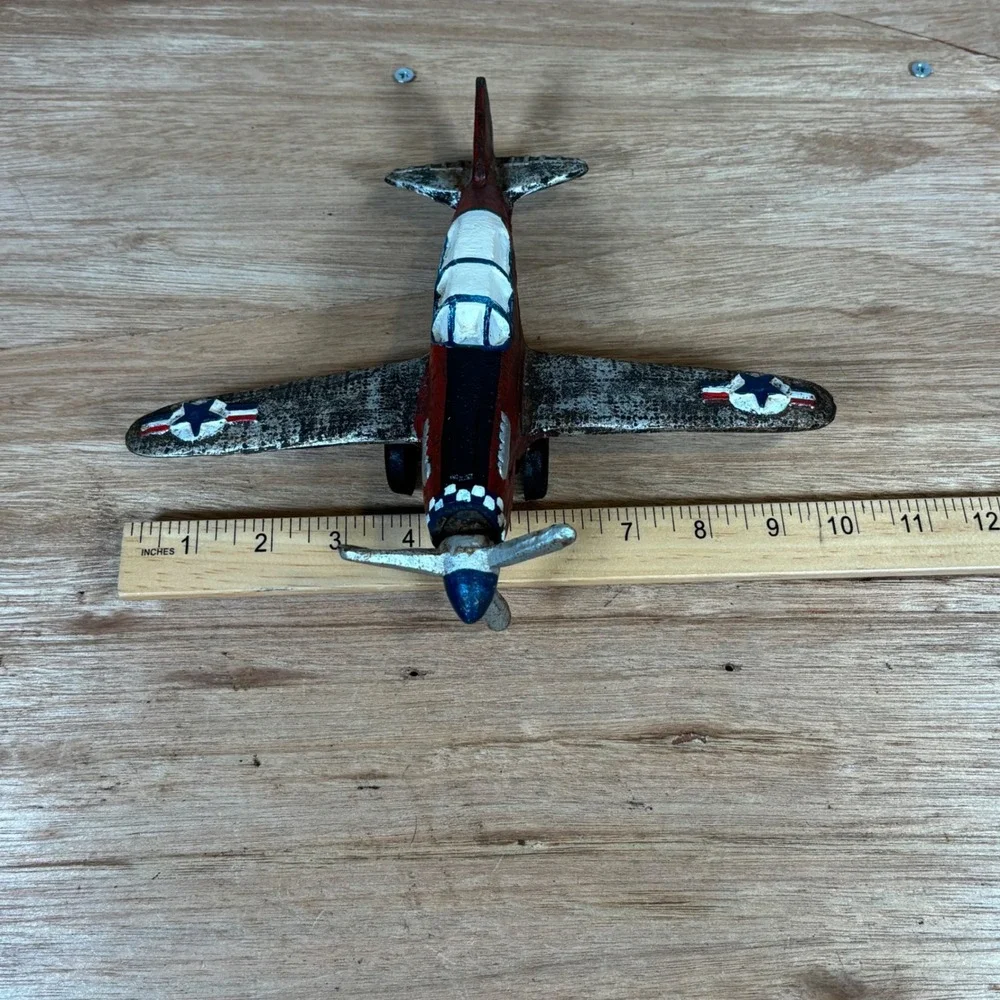 Vintage Cast Iron P-41 Fighter Plane Model WWII Style Shark Mouth Metal Aircraft